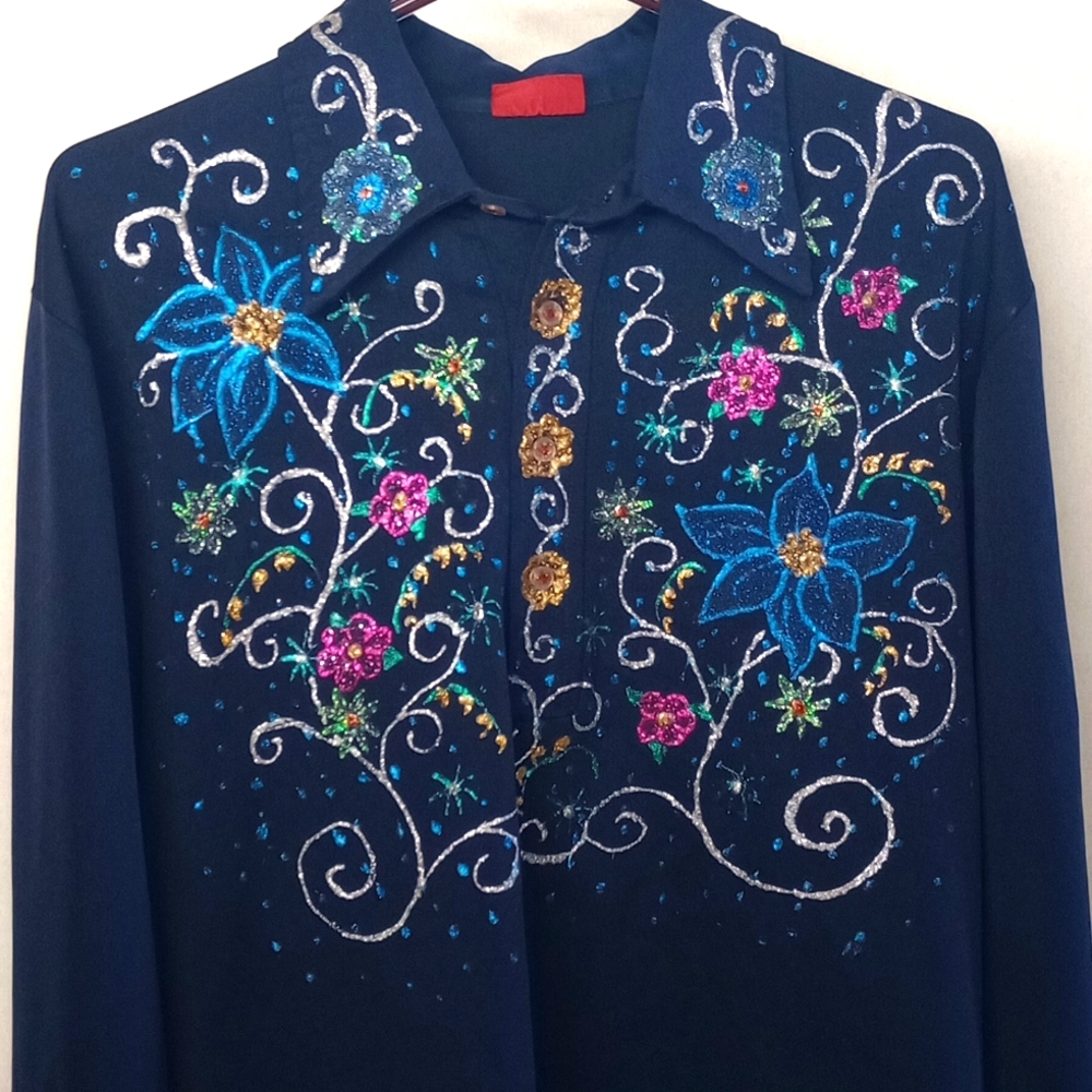 Long sleeve polyester handmade button down #019